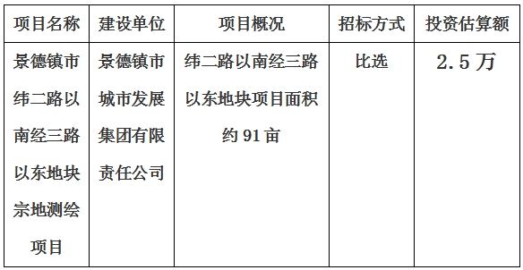 景德鎮(zhèn)市緯二路以南經(jīng)三路以東地塊宗地測繪項(xiàng)目計(jì)劃公告