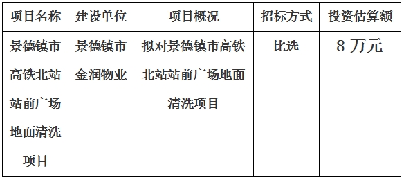 景德鎮市高鐵北站站前廣場地面清洗項目計劃公告