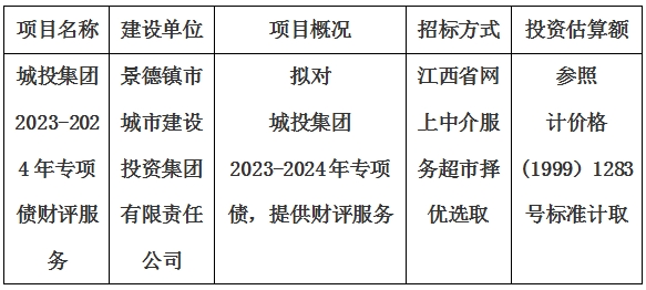 城投集團(tuán)2023-2024年專項(xiàng)債財(cái)評服務(wù)計(jì)劃公告