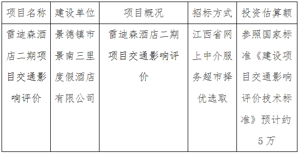 雷迪森酒店二期項目交通影響評價計劃公告