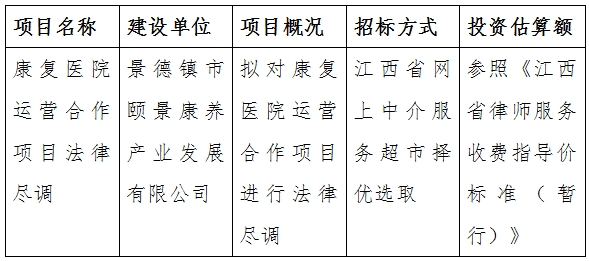 康復醫院運營合作項目法律盡調計劃公告