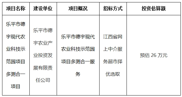 樂平市德宇現代農業科技示范園項目多測合一項目計劃公告