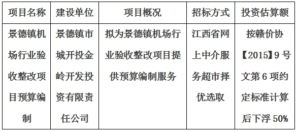 景德鎮機場行業驗收整改項目預算編制計劃公告